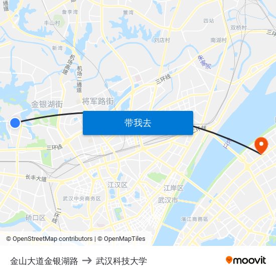 金山大道金银湖路 to 武汉科技大学 map