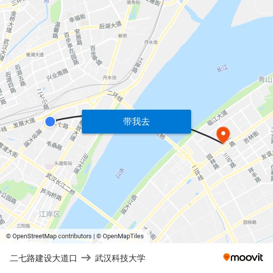 二七路建设大道口 to 武汉科技大学 map
