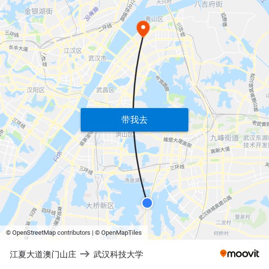 江夏大道澳门山庄 to 武汉科技大学 map