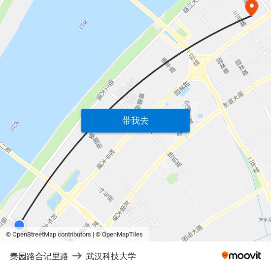 秦园路合记里路 to 武汉科技大学 map