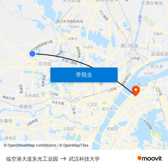 临空港大道东光工业园 to 武汉科技大学 map