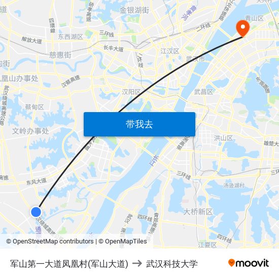 军山第一大道凤凰村(军山大道) to 武汉科技大学 map