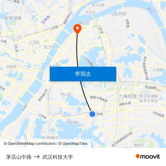 茅店山中路 to 武汉科技大学 map