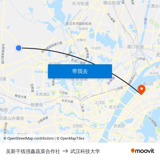 吴新干线强鑫蔬菜合作社 to 武汉科技大学 map