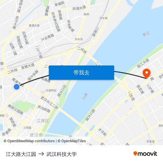 江大路大江园 to 武汉科技大学 map