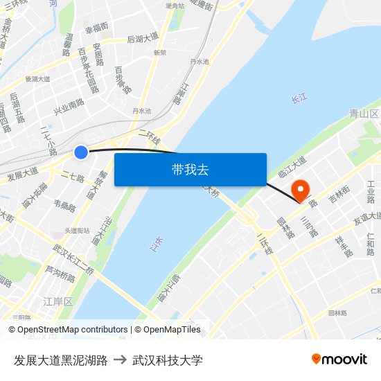 发展大道黑泥湖路 to 武汉科技大学 map