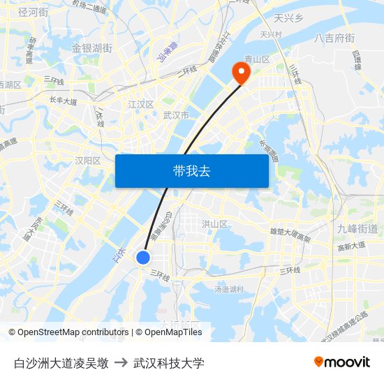 白沙洲大道凌吴墩 to 武汉科技大学 map