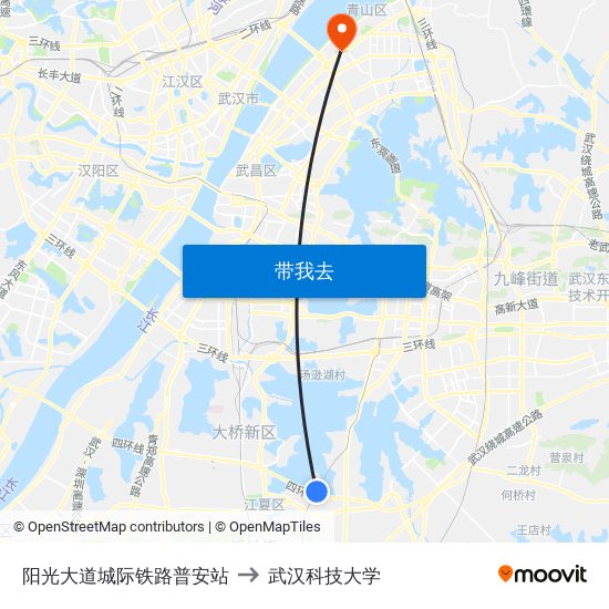 阳光大道城际铁路普安站 to 武汉科技大学 map