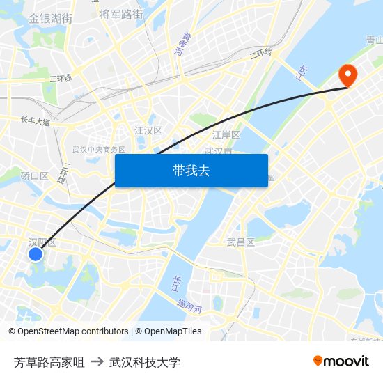 芳草路高家咀 to 武汉科技大学 map