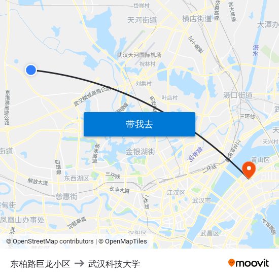 东柏路巨龙小区 to 武汉科技大学 map