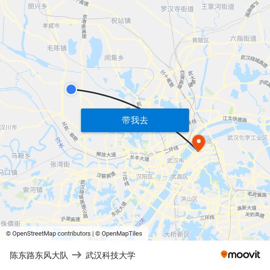 陈东路东风大队 to 武汉科技大学 map