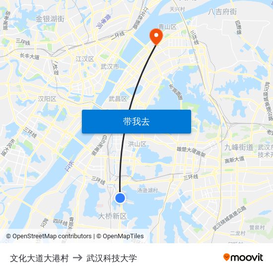 文化大道大港村 to 武汉科技大学 map