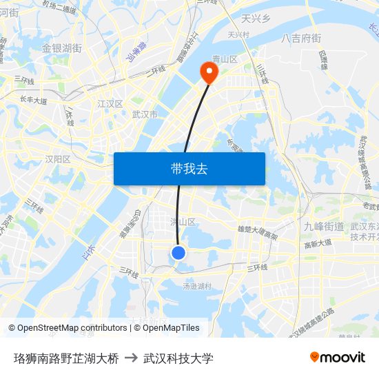 珞狮南路野芷湖大桥 to 武汉科技大学 map