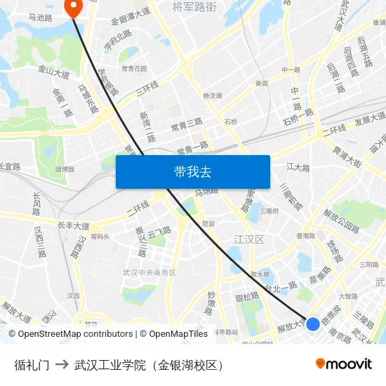循礼门 to 武汉工业学院（金银湖校区） map