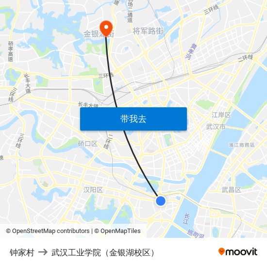 钟家村 to 武汉工业学院（金银湖校区） map