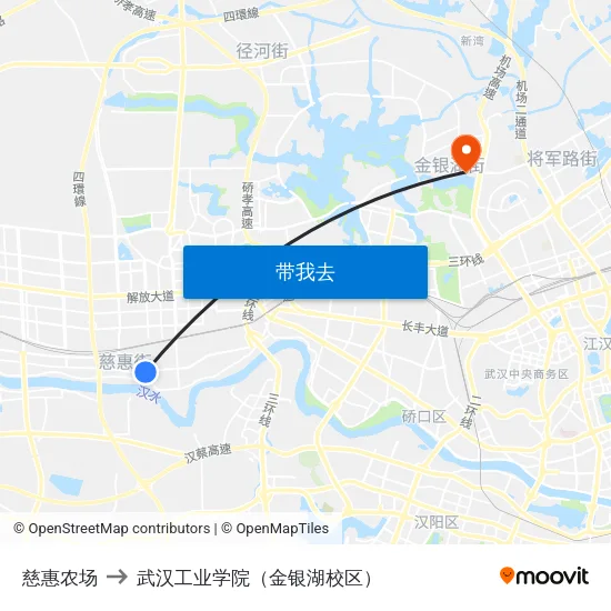 慈惠农场 to 武汉工业学院（金银湖校区） map
