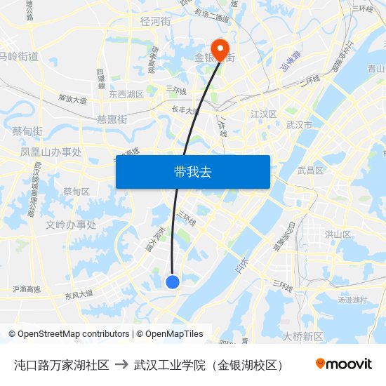 沌口路万家湖社区 to 武汉工业学院（金银湖校区） map