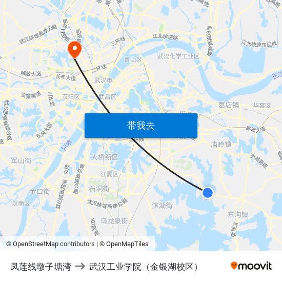 凤莲线墩子塘湾 to 武汉工业学院（金银湖校区） map