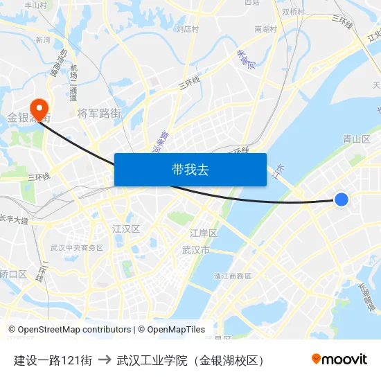 建设一路121街 to 武汉工业学院（金银湖校区） map