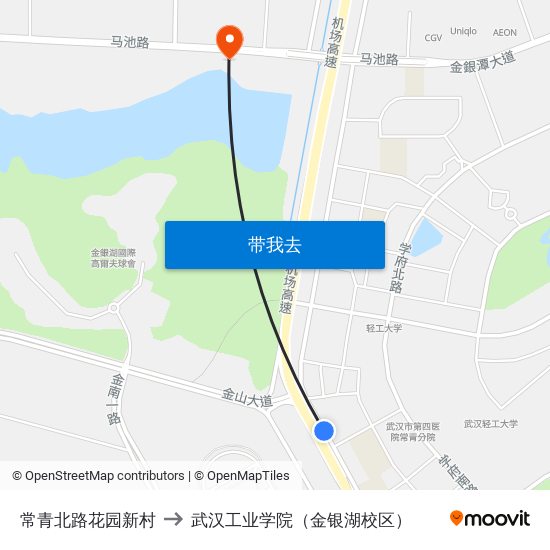 常青北路花园新村 to 武汉工业学院（金银湖校区） map