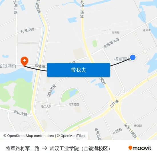 将军路将军二路 to 武汉工业学院（金银湖校区） map