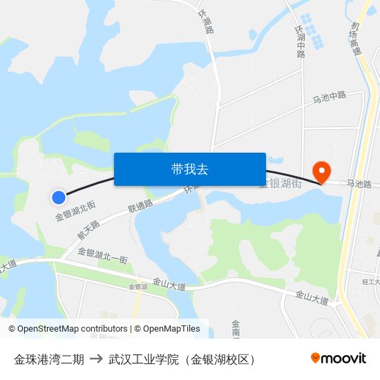 金珠港湾二期 to 武汉工业学院（金银湖校区） map