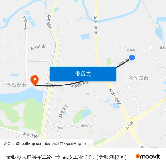 金银潭大道将军二路 to 武汉工业学院（金银湖校区） map
