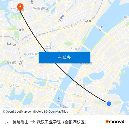 八一路珞珈山 to 武汉工业学院（金银湖校区） map