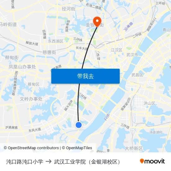 沌口路沌口小学 to 武汉工业学院（金银湖校区） map