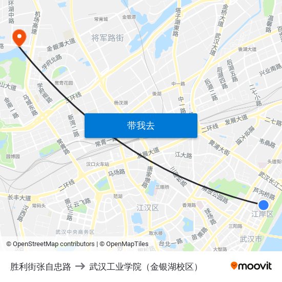 胜利街张自忠路 to 武汉工业学院（金银湖校区） map