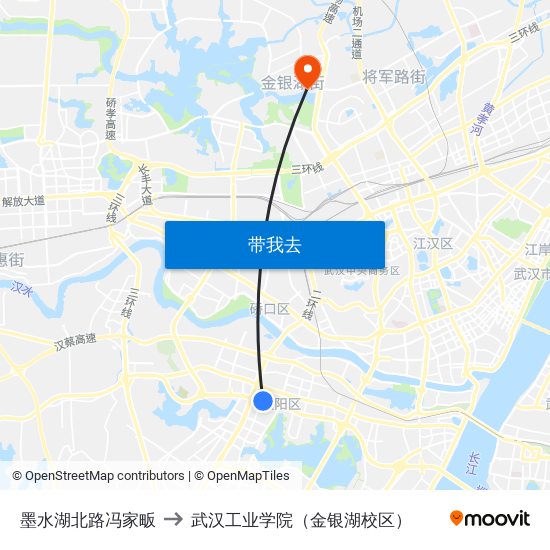 墨水湖北路冯家畈 to 武汉工业学院（金银湖校区） map