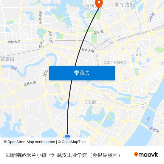 四新南路米兰小镇 to 武汉工业学院（金银湖校区） map