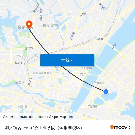 湖大宿舍 to 武汉工业学院（金银湖校区） map