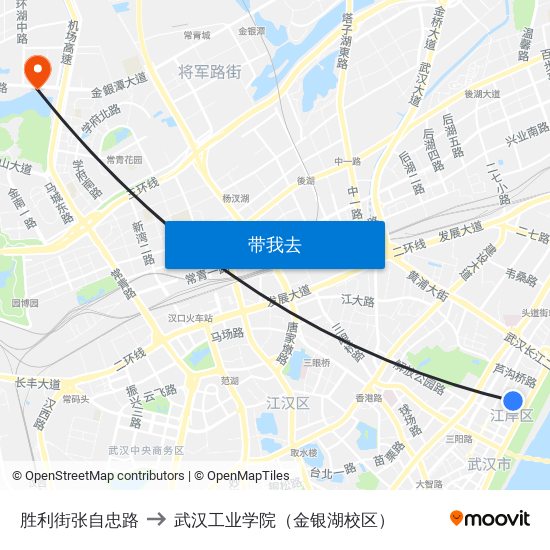 胜利街张自忠路 to 武汉工业学院（金银湖校区） map