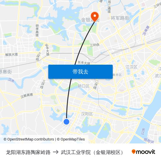 龙阳湖东路陶家岭路 to 武汉工业学院（金银湖校区） map