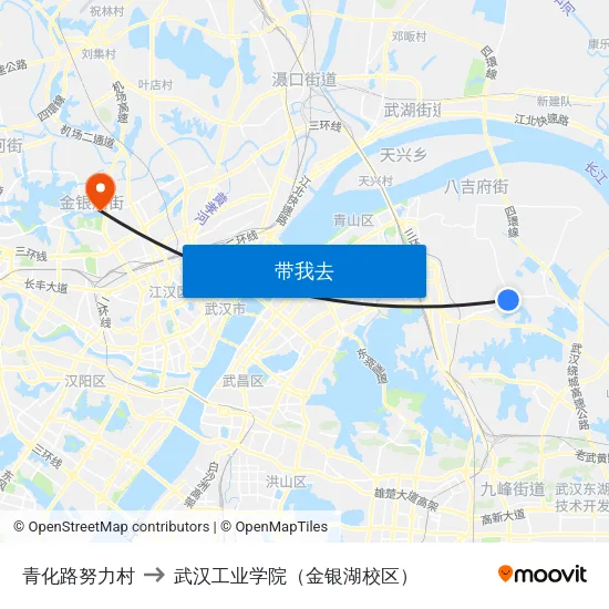 青化路努力村 to 武汉工业学院（金银湖校区） map