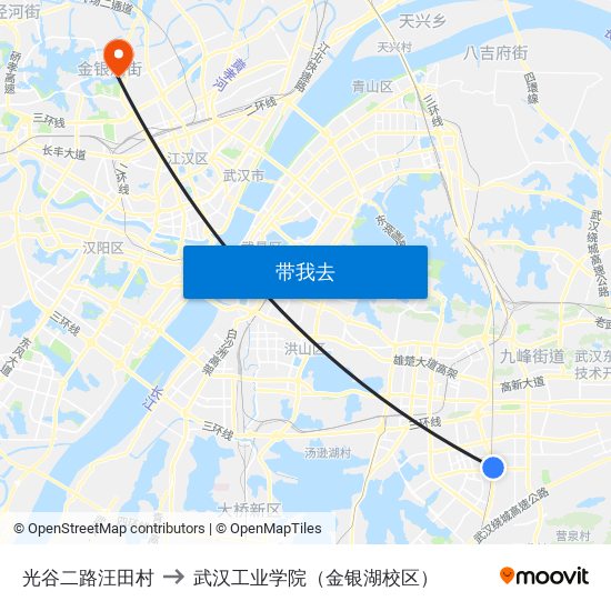 光谷二路汪田村 to 武汉工业学院（金银湖校区） map