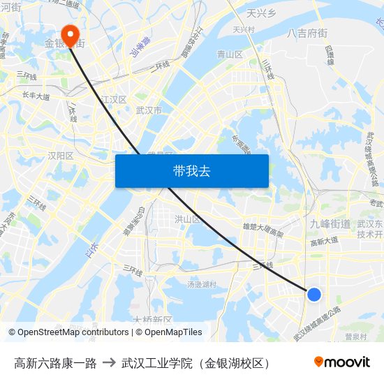 高新六路康一路 to 武汉工业学院（金银湖校区） map