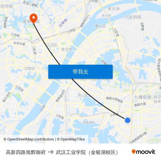 高新四路旭辉御府 to 武汉工业学院（金银湖校区） map