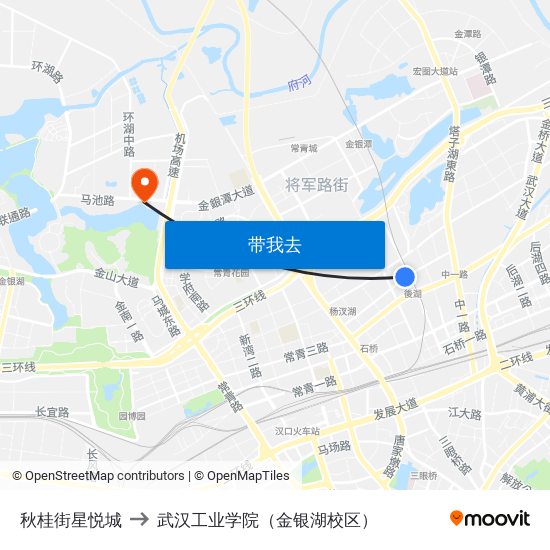 秋桂街星悦城 to 武汉工业学院（金银湖校区） map