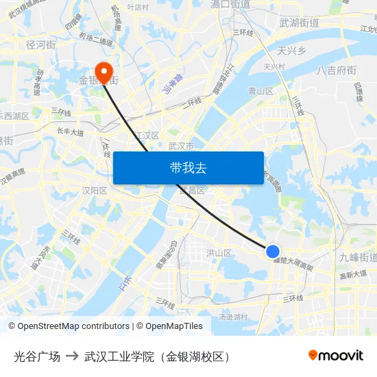 光谷广场 to 武汉工业学院（金银湖校区） map