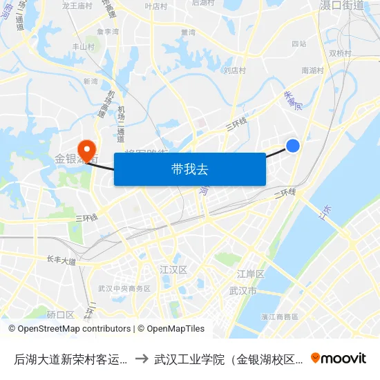 后湖大道新荣村客运站 to 武汉工业学院（金银湖校区） map
