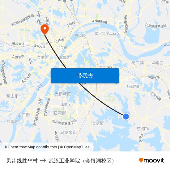 凤莲线胜华村 to 武汉工业学院（金银湖校区） map