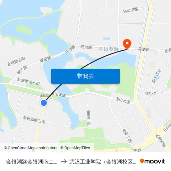 金银湖路金银湖南二路 to 武汉工业学院（金银湖校区） map