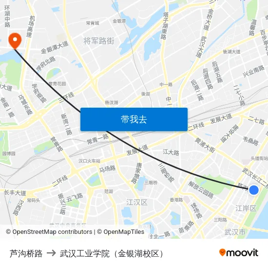 芦沟桥路 to 武汉工业学院（金银湖校区） map