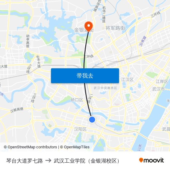 琴台大道罗七路 to 武汉工业学院（金银湖校区） map