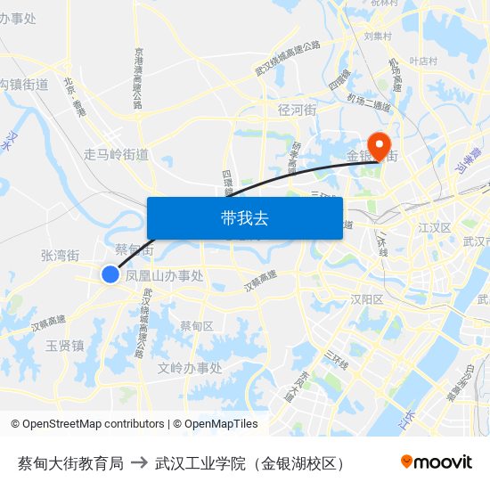 蔡甸大街教育局 to 武汉工业学院（金银湖校区） map