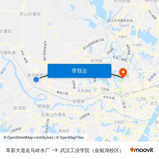 革新大道走马岭水厂 to 武汉工业学院（金银湖校区） map