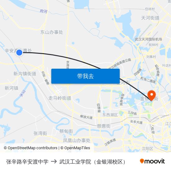 张辛路辛安渡中学 to 武汉工业学院（金银湖校区） map