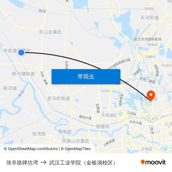 张辛路牌坊湾 to 武汉工业学院（金银湖校区） map